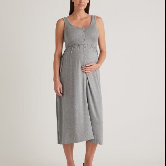 Quince Tencel Rib Maternity & Nursing Button Front Tank Midi Dress. XS - Picture 1 of 5